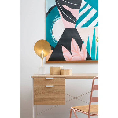 Orsina Bradbury Natural Oak Veneer Desk with 2 Drawers – Off-White