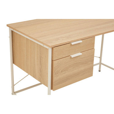 Orsina Bradbury Natural Oak Veneer Desk with 2 Drawers – Off-White