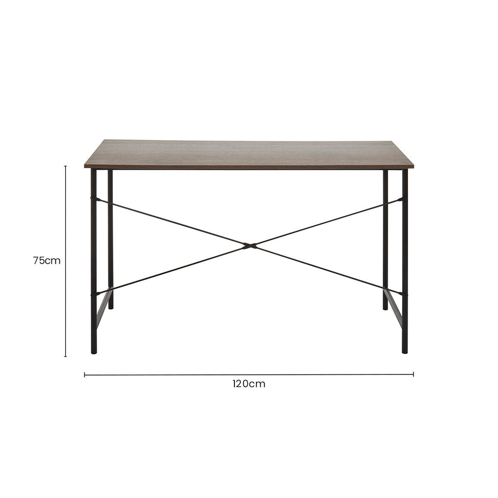 Orsina Bradbury Dark Oak Veneer Writing Desk – Industrial Metal Frame