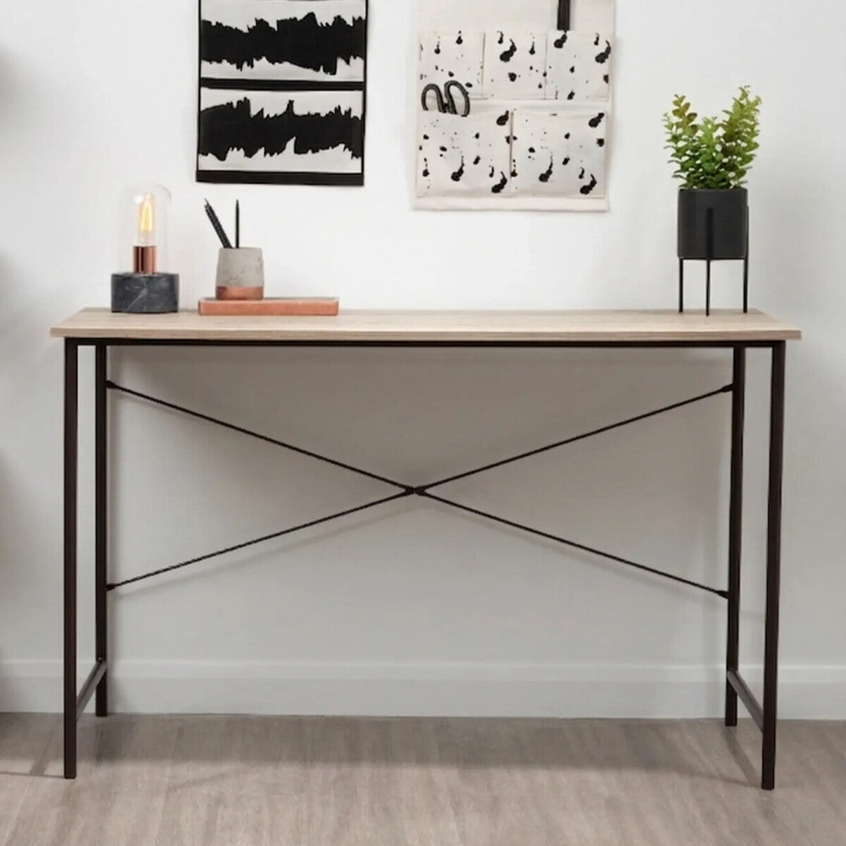 Orsina Bradbury Grey Oak Top Desk – Modern Metal Frame Home Office