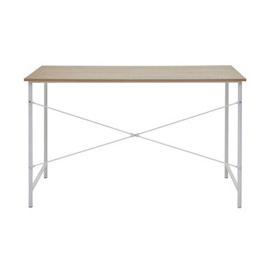 Orsina Bradbury Natural Oak Top Desk – Modern White Metal Frame