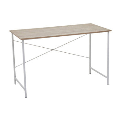 Orsina Bradbury Natural Oak Top Desk – Modern White Metal Frame