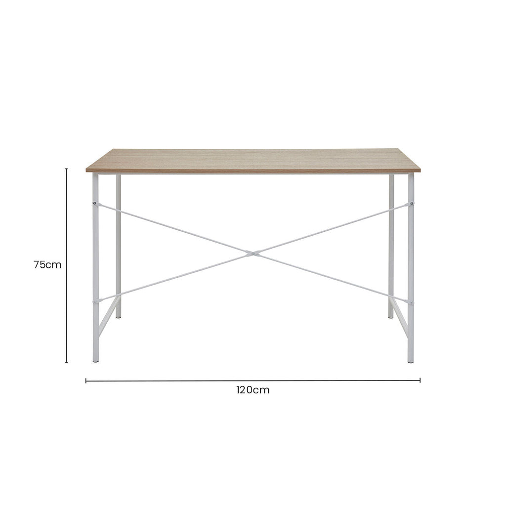 Orsina Bradbury Natural Oak Top Desk – Modern White Metal Frame
