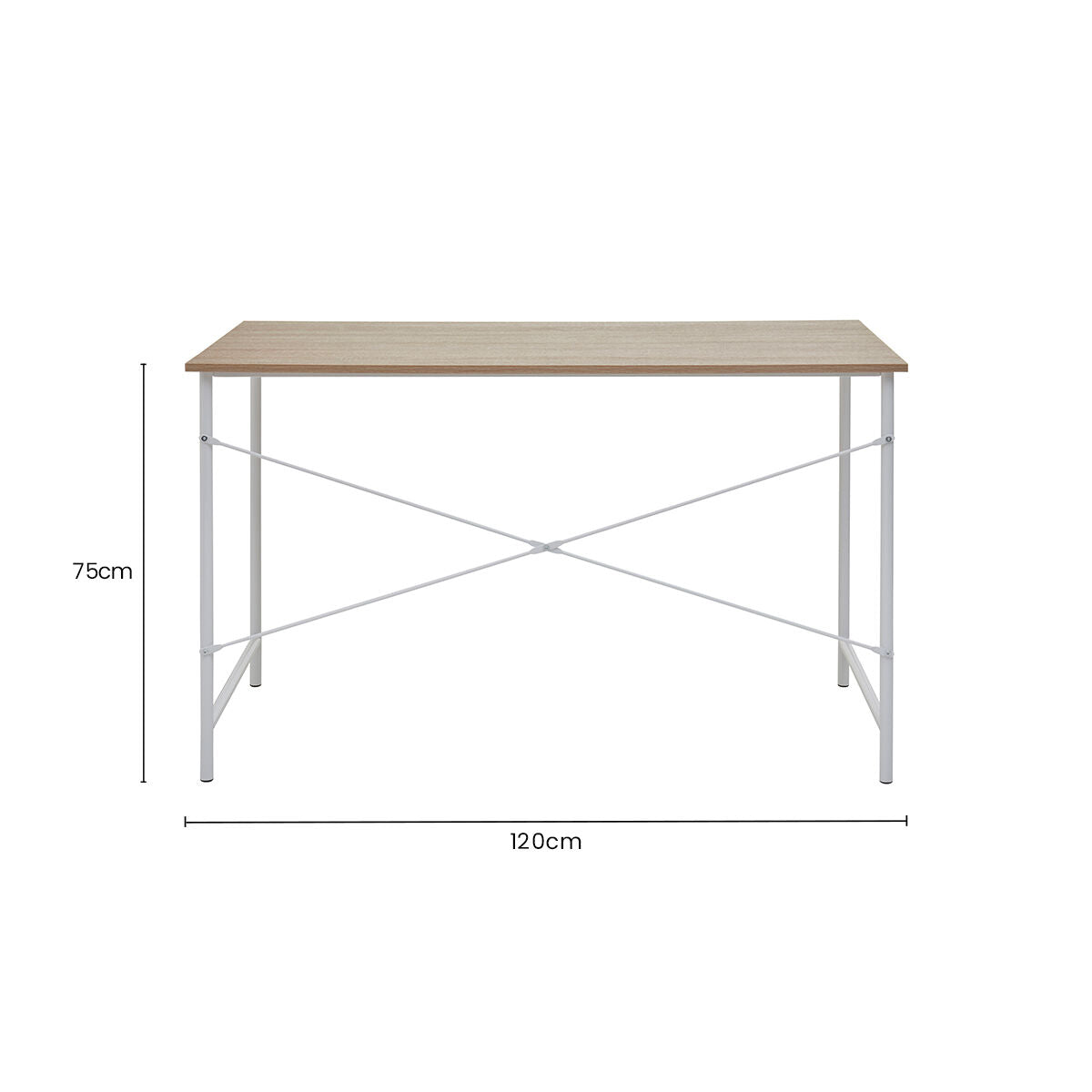 Orsina Bradbury Natural Oak Top Desk – Modern White Metal Frame