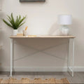 Orsina Bradbury Natural Oak Top Desk – Modern White Metal Frame