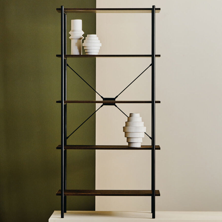 Orsina Bradbury 5-Tier Dark Oak Bookshelf | Industrial Display Unit
