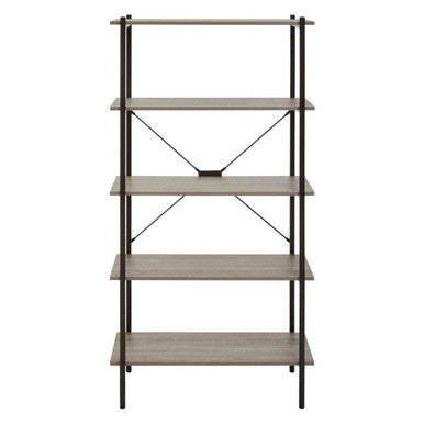 Orsina Bradbury Grey Oak 5-Tier Shelf Unit – Industrial Display Bookshelf