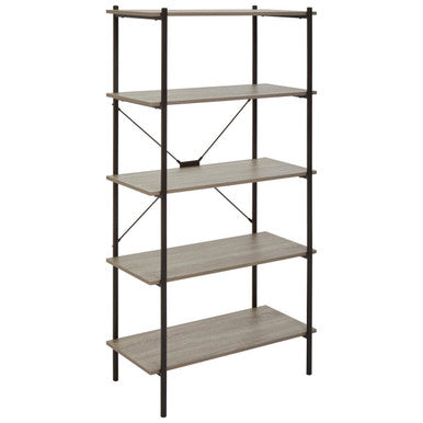 Orsina Bradbury Grey Oak 5-Tier Shelf Unit – Industrial Display Bookshelf