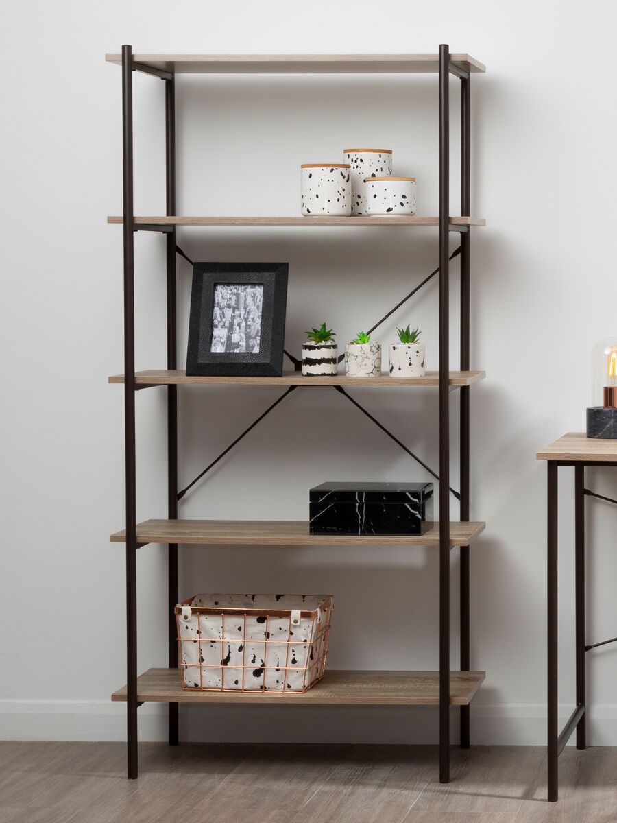 Orsina Bradbury Grey Oak 5-Tier Shelf Unit – Industrial Display Bookshelf
