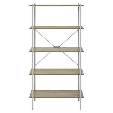 Orsina Bradbury 5-Tier Natural Oak Shelf Unit – Industrial Bookshelf
