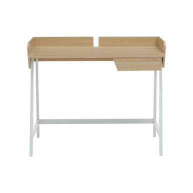 Orsina Bradbury Natural Oak One Drawer Desk | White Metal Frame