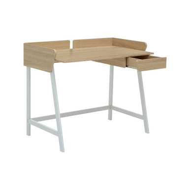 Orsina Bradbury Natural Oak One Drawer Desk | White Metal Frame