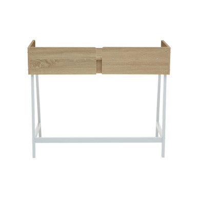 Orsina Bradbury Natural Oak One Drawer Desk | White Metal Frame