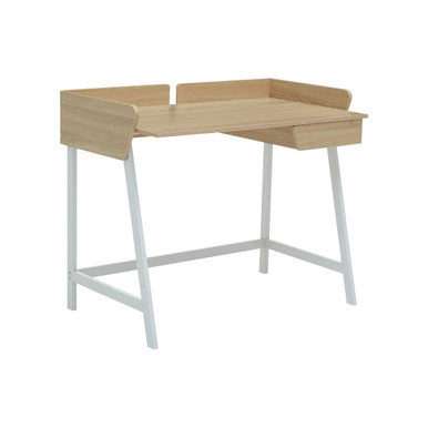Orsina Bradbury Natural Oak One Drawer Desk | White Metal Frame
