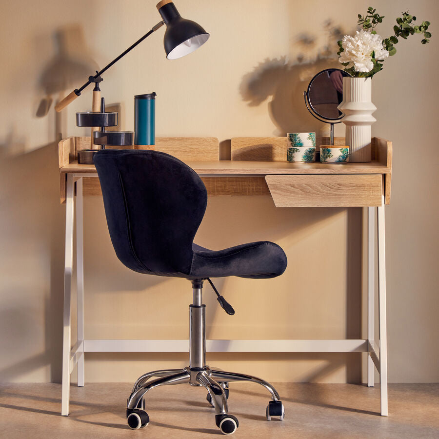 Orsina Bradbury Natural Oak One Drawer Desk | White Metal Frame