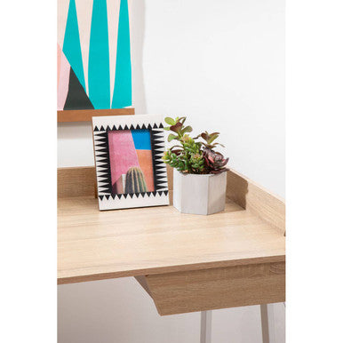 Orsina Bradbury Natural Oak One Drawer Desk | White Metal Frame