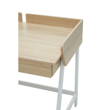 Orsina Bradbury Natural Oak One Drawer Desk | White Metal Frame
