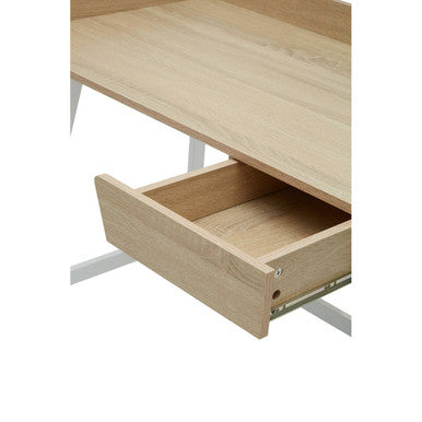 Orsina Bradbury Natural Oak One Drawer Desk | White Metal Frame
