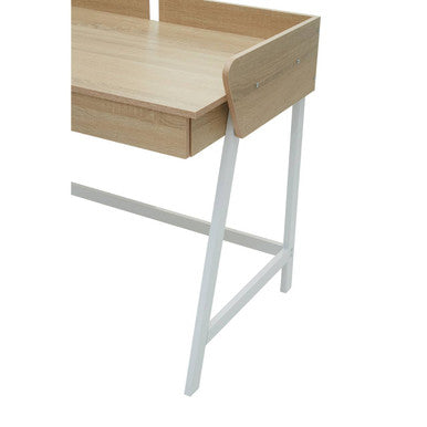 Orsina Bradbury Natural Oak One Drawer Desk | White Metal Frame