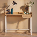 Orsina Bradbury Natural Oak One Drawer Desk | White Metal Frame