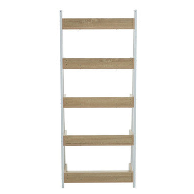 Orsina Bradbury 5-Tier Natural Oak Ladder Shelf | Metal Display Unit
