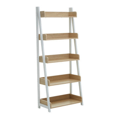 Orsina Bradbury 5-Tier Natural Oak Ladder Shelf | Metal Display Unit