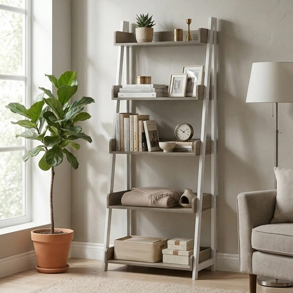 Orsina Bradbury 5-Tier Oak Effect Shelf Unit | Tall Whitewash Bookcase