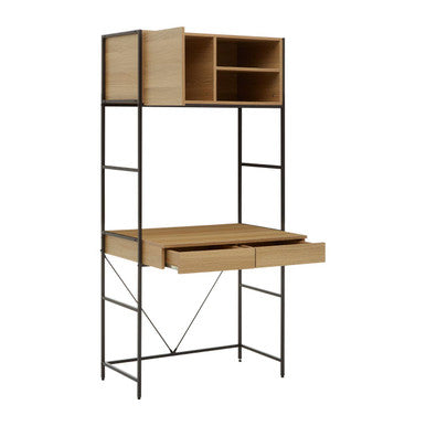 Orsina Bradbury Natural Oak Effect Desk with Storage and Metal Frame