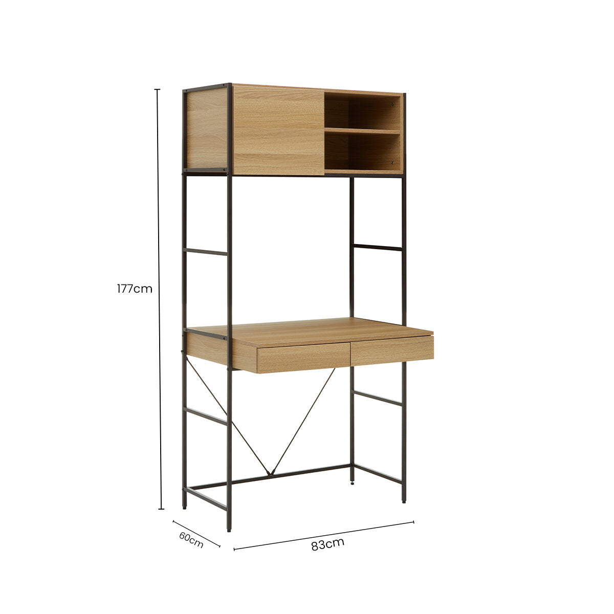 Orsina Bradbury Natural Oak Effect Desk with Storage and Metal Frame