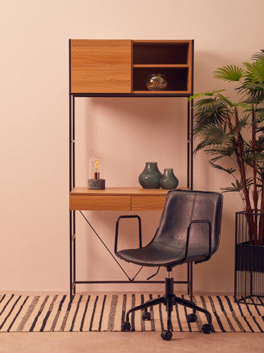 Orsina Bradbury Natural Oak Effect Desk with Storage and Metal Frame