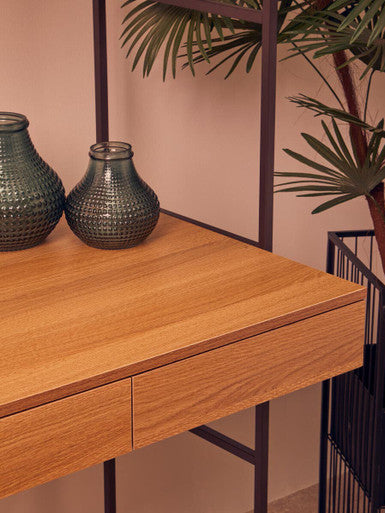 Orsina Bradbury Natural Oak Effect Desk with Storage and Metal Frame
