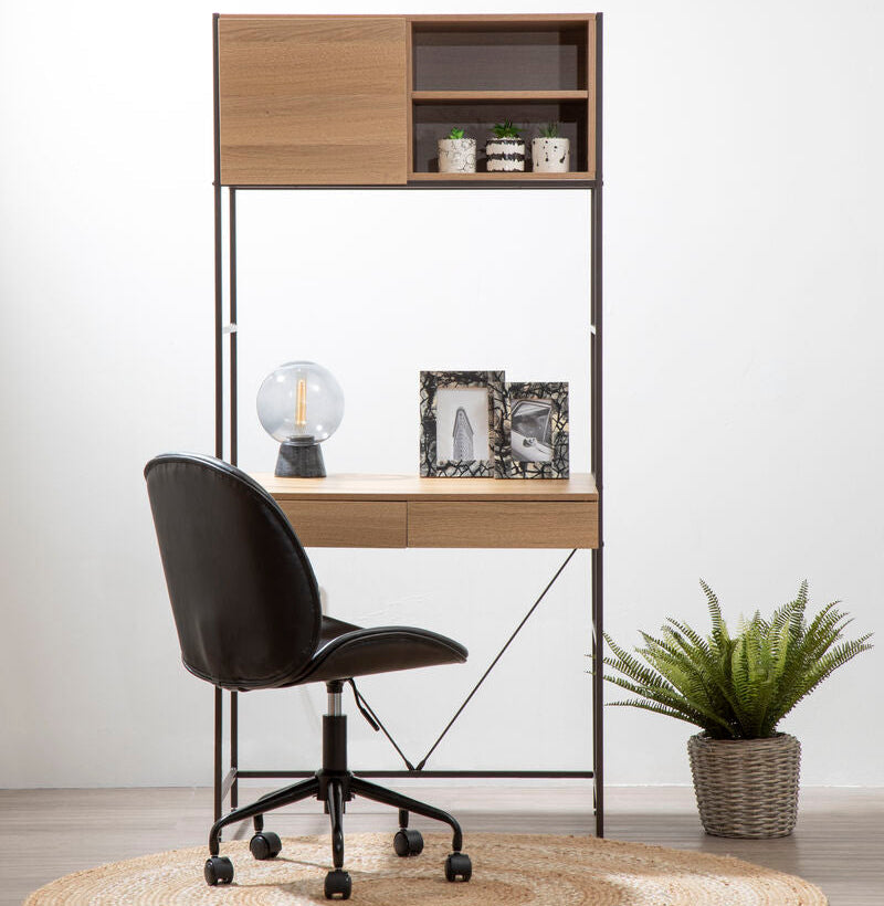 Orsina Bradbury Natural Oak Effect Desk with Storage and Metal Frame