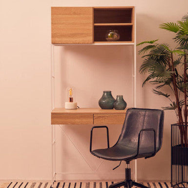 Orsina Bradbury Natural Oak Veneer Home Office Desk – Modern Writing Desk