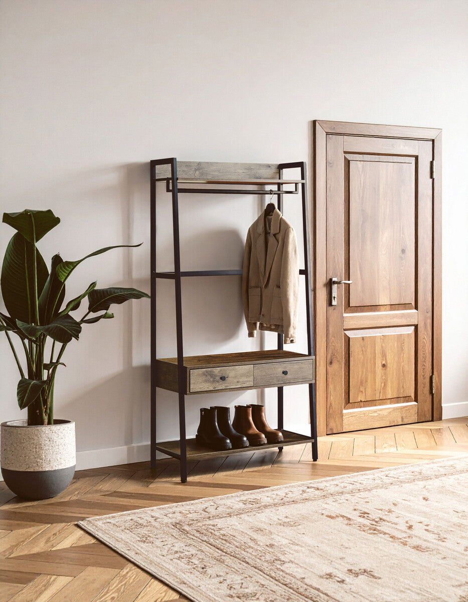 Orsina Bradbury Open Wardrobe – Dark Oak Storage Unit with Drawers