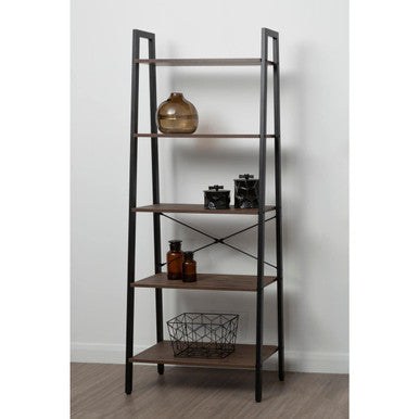 Orsina Bradbury 5-Tier Ladder Shelf – Dark Oak Veneer Display Unit