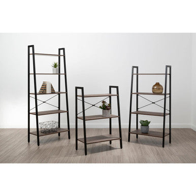 Orsina Bradbury 5-Tier Ladder Shelf – Dark Oak Veneer Display Unit