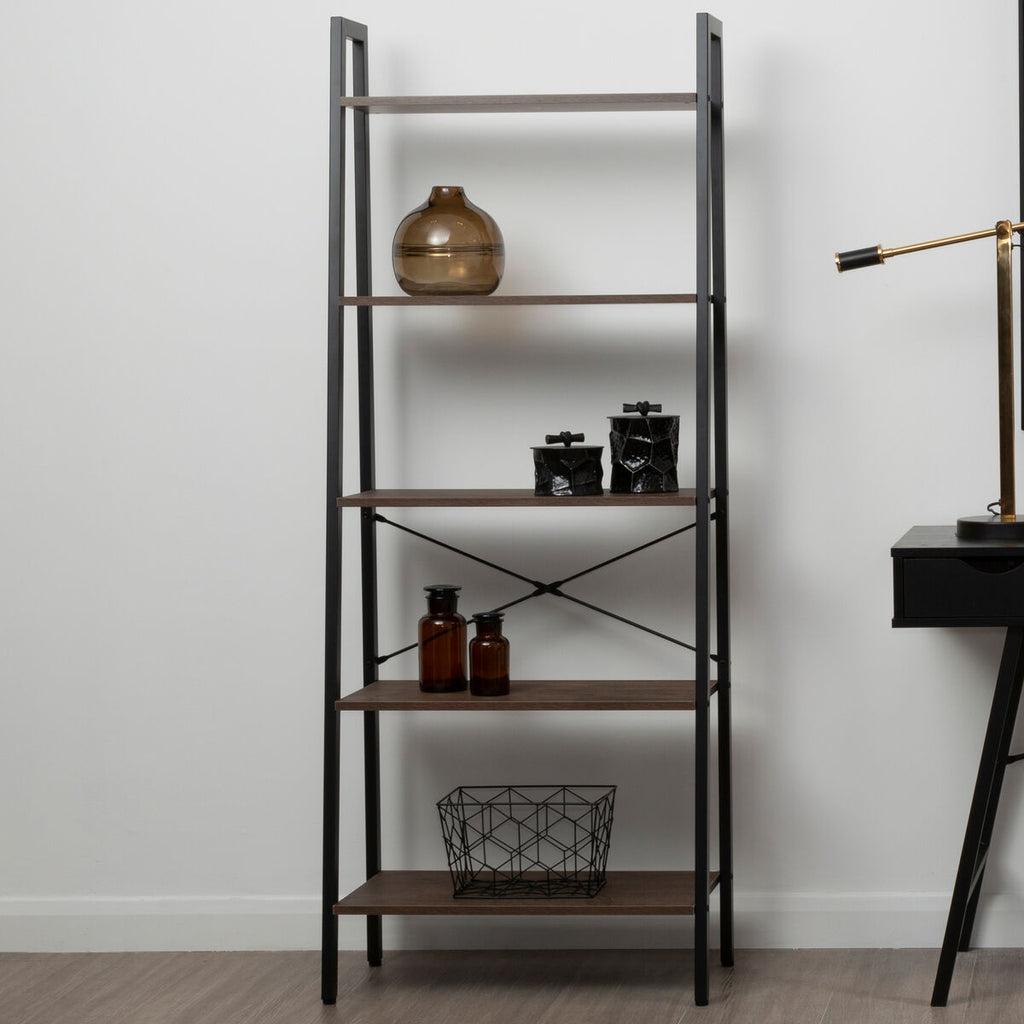 Orsina Bradbury 5-Tier Ladder Shelf – Dark Oak Veneer Display Unit