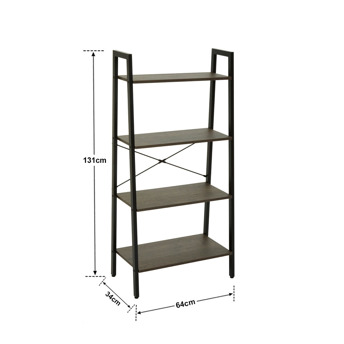 Orsina Bradbury 4-Tier Ladder Shelf – Dark Oak Veneer & Metal