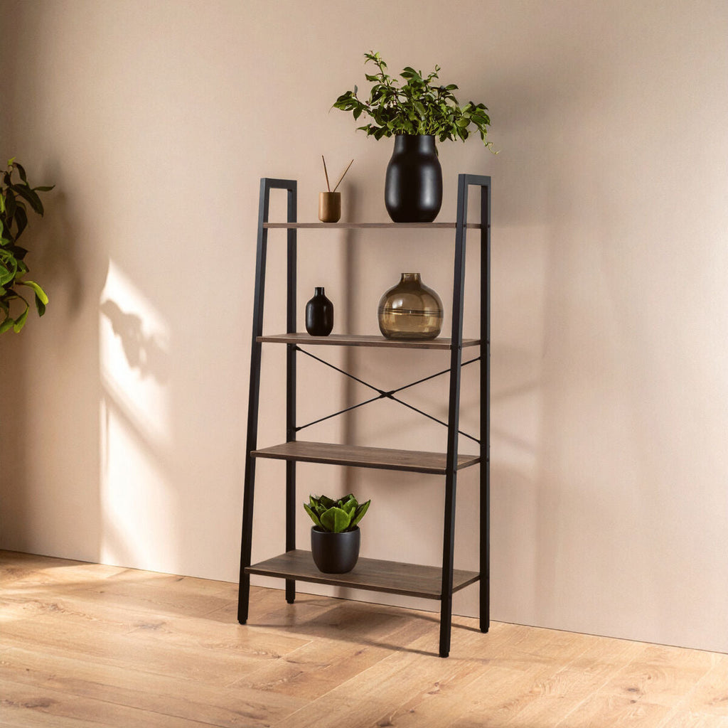 Orsina Bradbury 4-Tier Ladder Shelf – Dark Oak Veneer & Metal