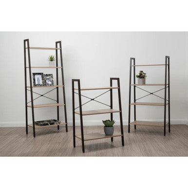 Orsina Bradbury Grey Oak Veneer 4-Tier Ladder Shelf Display Unit