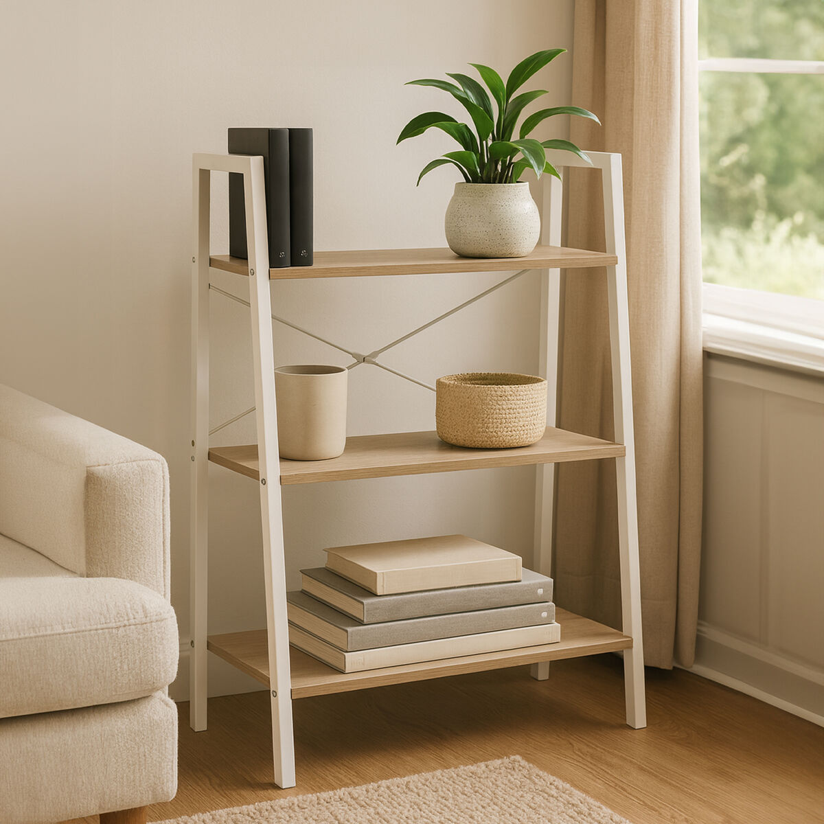 Orsina Bradbury 3-Tier Ladder Shelf – Natural Oak Veneer Unit