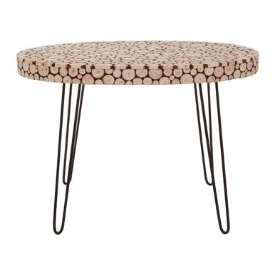 Orsina Lacuna Oval Fir Wood Coffee Table with Black Hairpin Legs