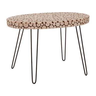 Orsina Lacuna Oval Fir Wood Coffee Table with Black Hairpin Legs