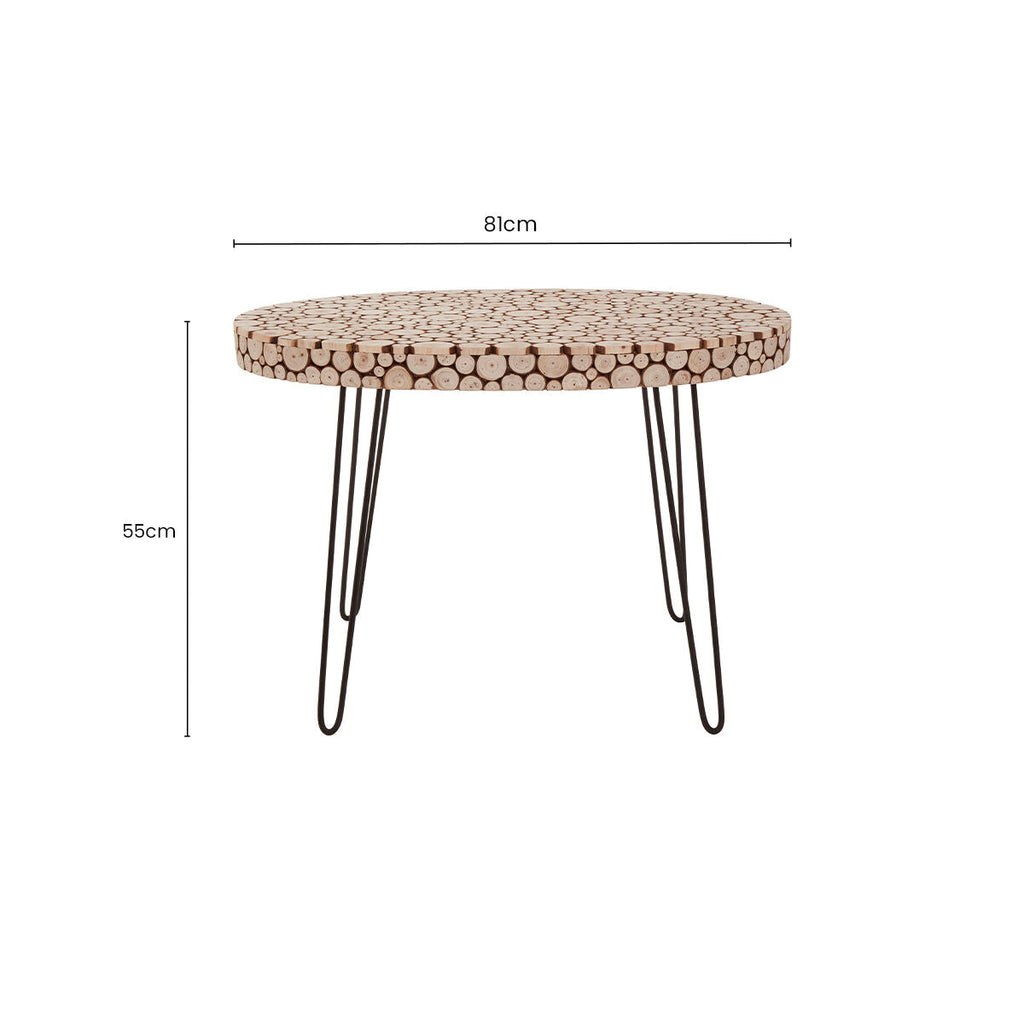Orsina Lacuna Oval Fir Wood Coffee Table with Black Hairpin Legs