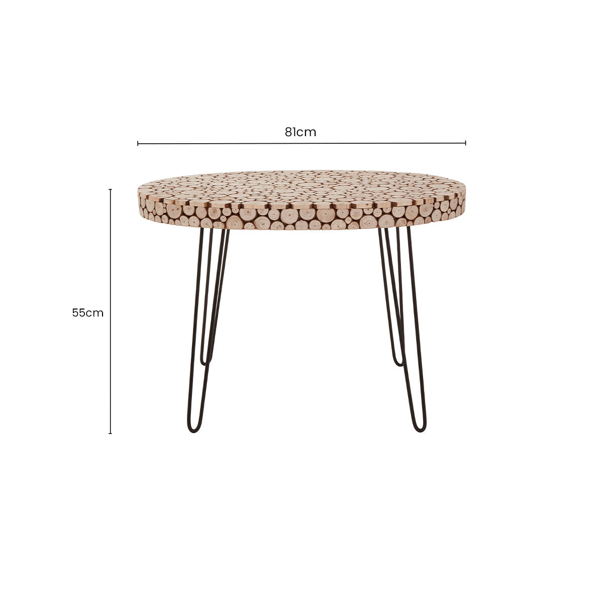 Orsina Lacuna Oval Fir Wood Coffee Table with Black Hairpin Legs