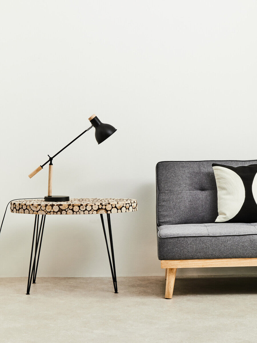 Orsina Lacuna Oval Fir Wood Coffee Table with Black Hairpin Legs