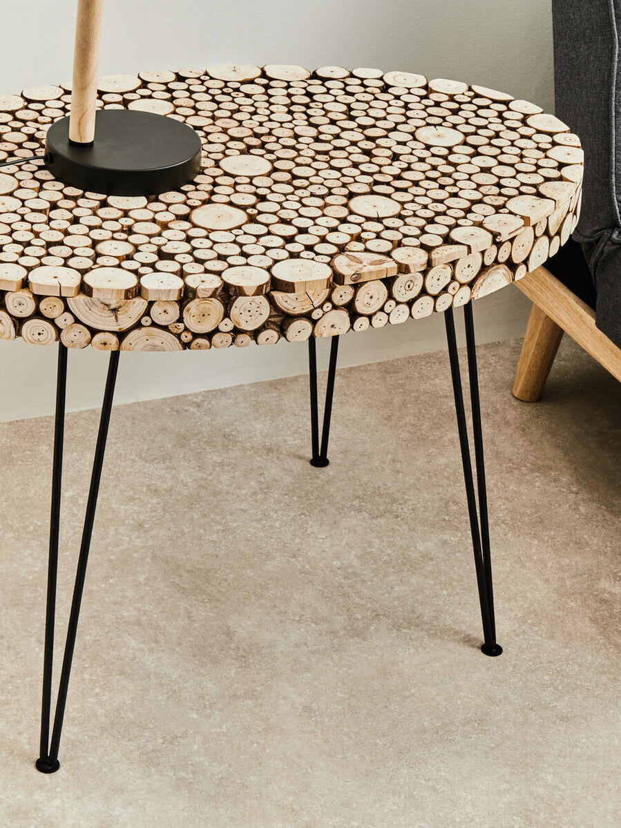 Orsina Lacuna Oval Fir Wood Coffee Table with Black Hairpin Legs