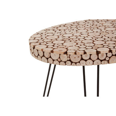 Orsina Lacuna Oval Fir Wood Coffee Table with Black Hairpin Legs