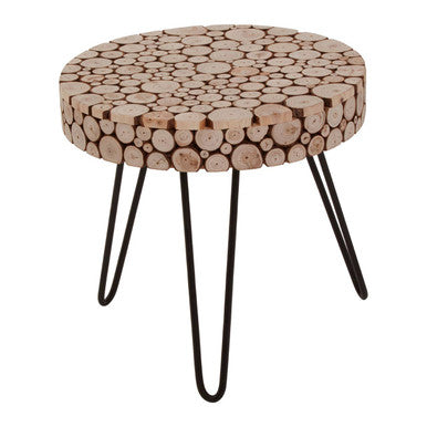 Orsina Lacuna Round Fir Wood Coffee Table with Black Hairpin Legs