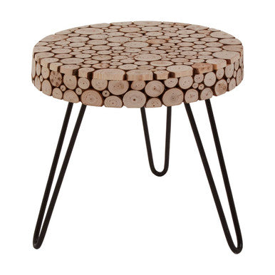 Orsina Lacuna Round Fir Wood Coffee Table with Black Hairpin Legs